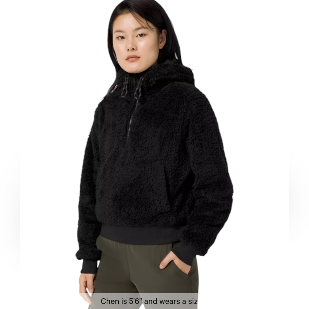 Lululemon Oh So Sherpa Half Zip Pullover Size 6 Black Cozy Warm Winter Jacket